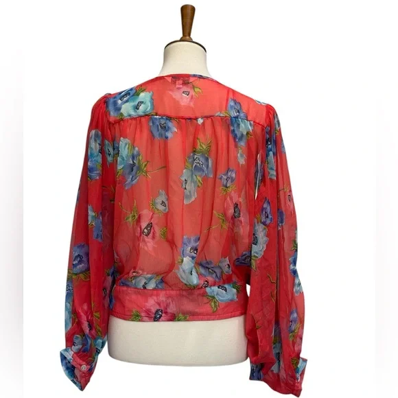 Tramp Red Sheer Buttoned Blouse #10 - Picture 2 of 4